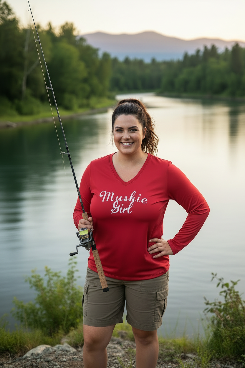 Muskie Girl Women's Performance V-Neck T-Shirt – Moisture-Wicking, Sizes XS–4XL