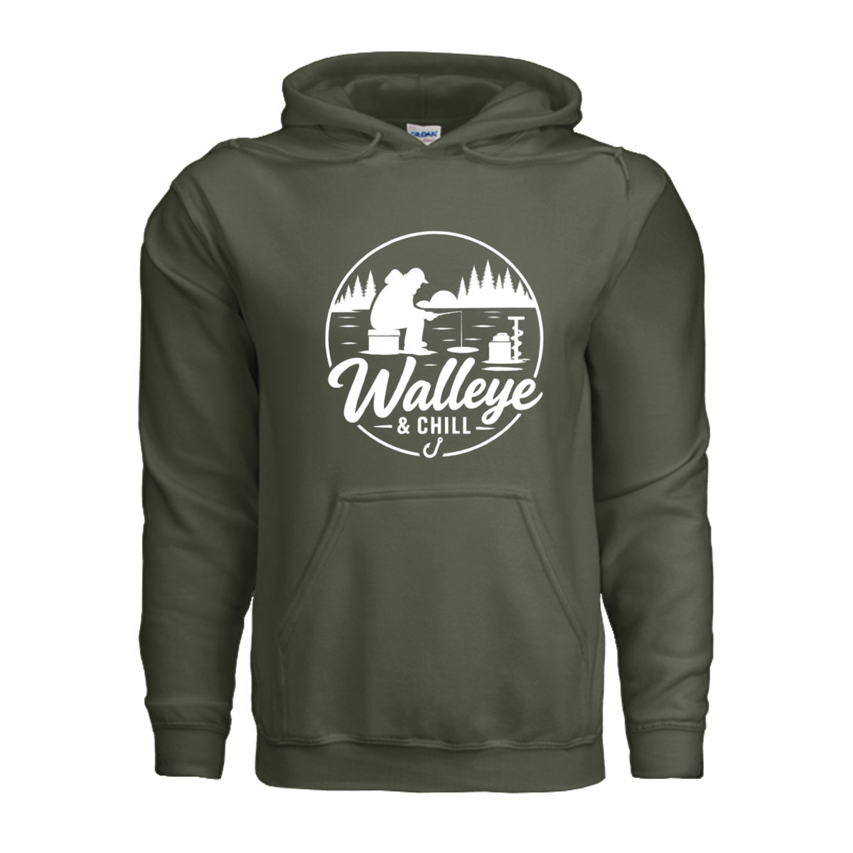 Walleye & Chill ice fishing Hoodie Military Green