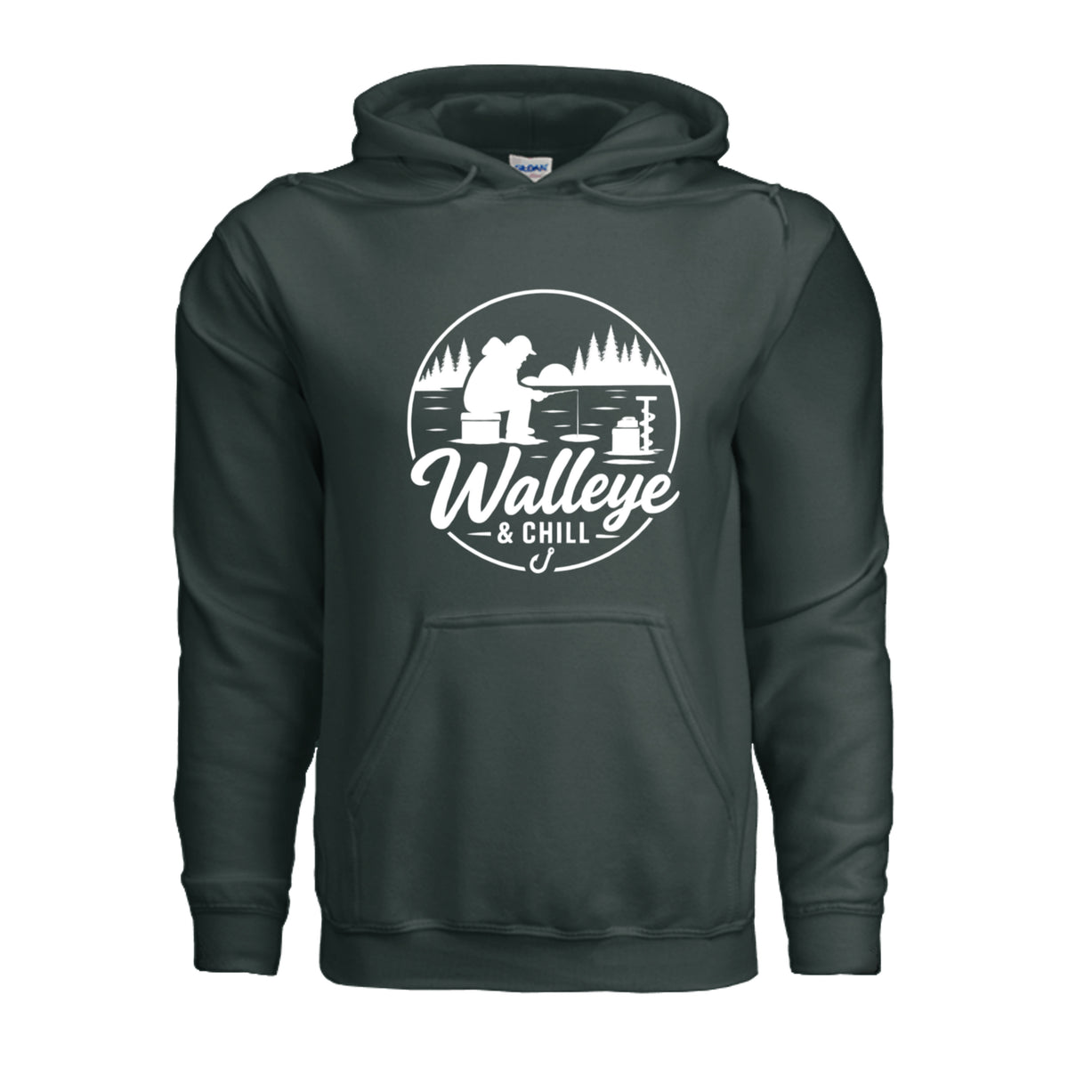 Walleye & Chill ice fishing Hoodie Forest Green